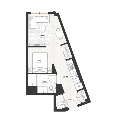 Floor plan for studio, 1 bath, 462 sqft