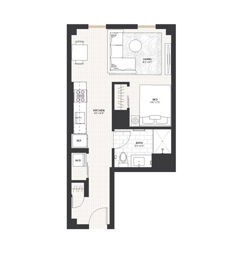 Floor plan for studio, 1 bath, 465 sqft