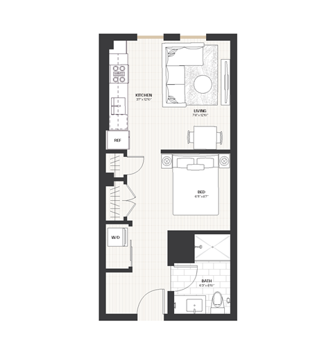 Floor plan for studio, 1 bath, 461 sqft