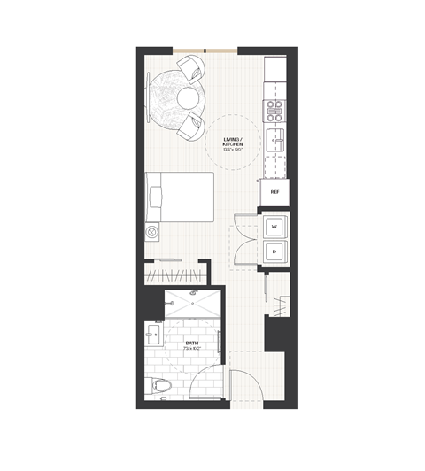 Floor plan for studio, 1 bath, 459 sqft