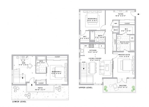 Floor plan for 2 beds, 2 baths, 1361 sqft