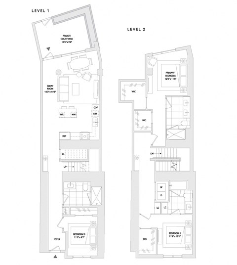 Floor plan for 3 beds, 3 baths, 1971 sqft