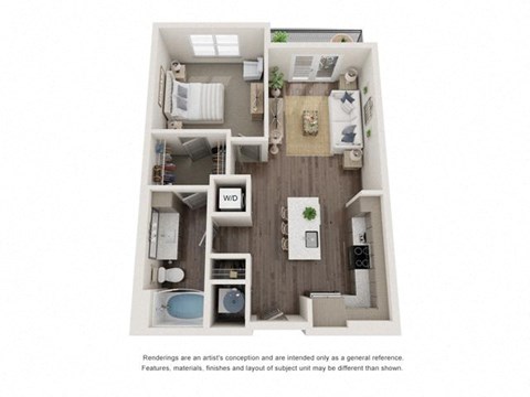 Floor plan for 1 bed, 1 bath, 737 sqft