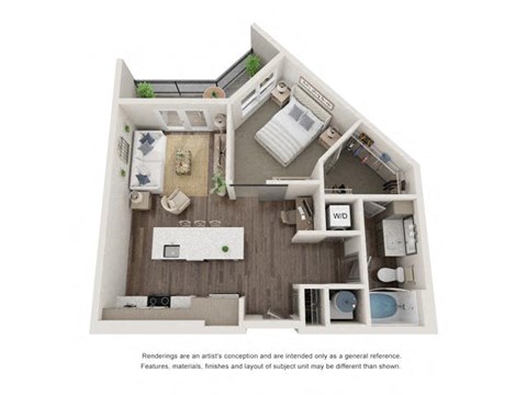 Floor plan for 1 bed, 1 bath, 757 sqft