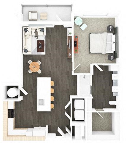 Floor plan for 1 bed, 1 bath, 782 sqft