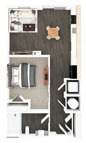 Floor plan for studio, 1 bath, 563 sqft