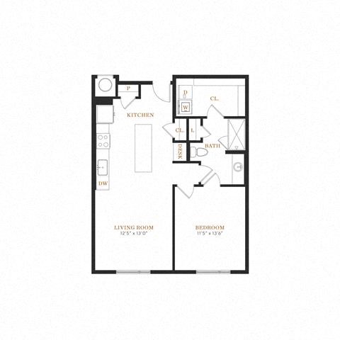 Floor plan for 1 bed, 1 bath, 794 sqft