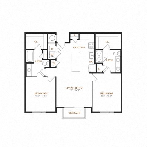 Floor plan for 2 beds, 2 baths, 1189 sqft