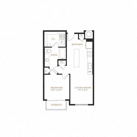 Floor plan for 1 bed, 1 bath, 660 sqft