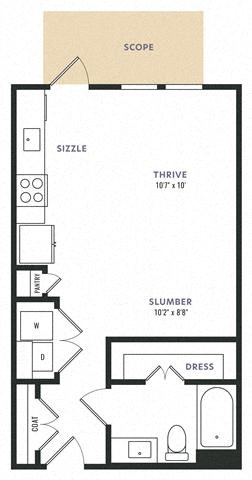 Floor plan for studio, 1 bath, 542 sqft