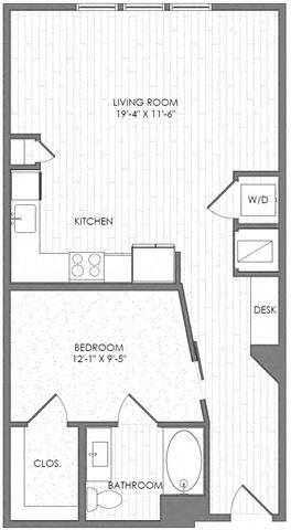 Floor plan for 1 bed, 1 bath, 786 sqft