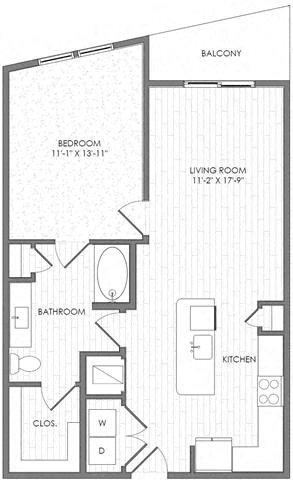 Floor plan for 1 bed, 1 bath, 826 sqft