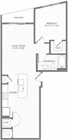 Floor plan for 1 bed, 1 bath, 852 sqft