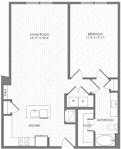 Floor plan for 1 bed, 1 bath, 1014 sqft