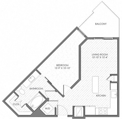 Floor plan for 1 bed, 1 bath, 640 sqft