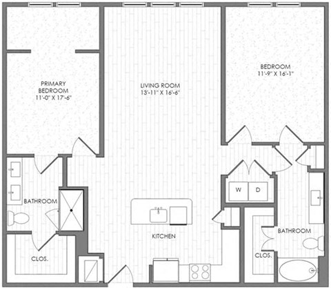 Floor plan for 2 beds, 2 baths, 1290 sqft