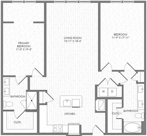 Floor plan for 2 beds, 2 baths, 1400 sqft