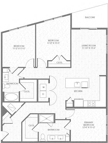 Floor plan for 3 beds, 2 baths, 1453 sqft
