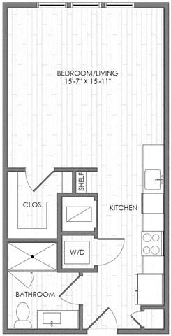 Floor plan for studio, 1 bath, 553 sqft