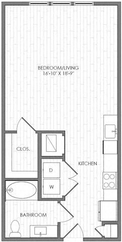 Floor plan for studio, 1 bath, 754 sqft