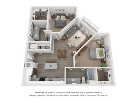 Floor plan for 2 beds, 2 baths, 1151 sqft