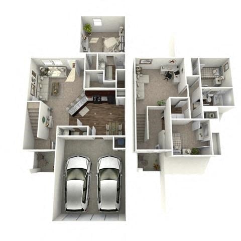 Floor plan for 3 beds, 2.5 baths, 1628 sqft