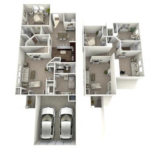 Floor plan for 4 beds, 3 baths, 1997 sqft