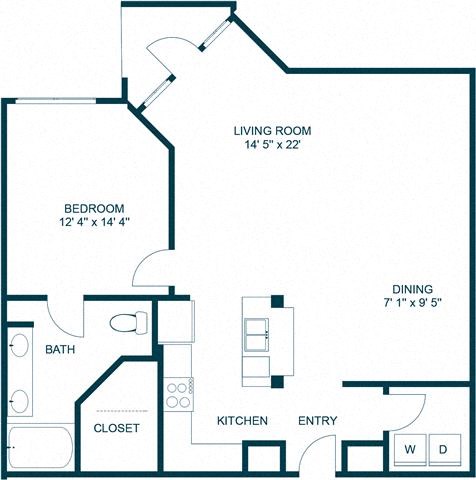 Floor plan for 1 bed, 1 bath, 1011 sqft