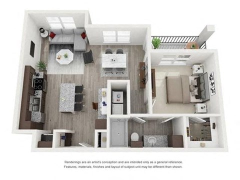 Floor plan for 1 bed, 1 bath, 803 sqft