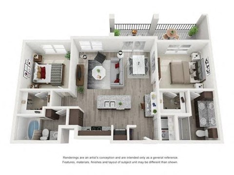Floor plan for 2 beds, 2 baths, 1020 sqft
