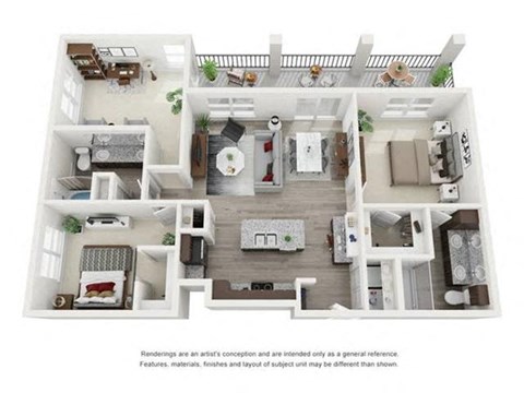 Floor plan for 2 beds, 2 baths, 1294 sqft