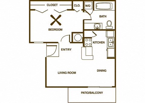 Floor plan for 1 bed, 1 bath, 501 sqft