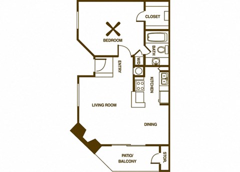 Floor plan for 1 bed, 1 bath, 694 sqft