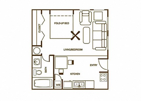 Floor plan for studio, 1 bath, 390 sqft