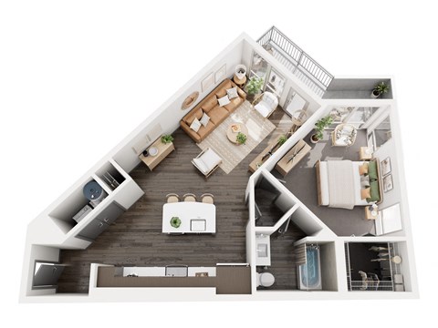 Floor plan for 1 bed, 1 bath, 781 sqft