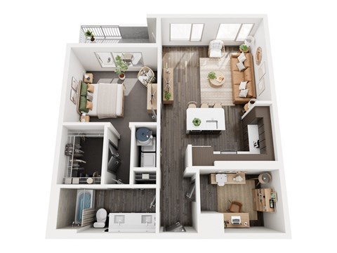 Floor plan for 1 bed, 1 bath, 924 sqft