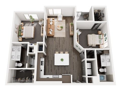 Floor plan for 2 beds, 2 baths, 1107 sqft