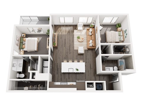 Floor plan for 2 beds, 2 baths, 1142 sqft