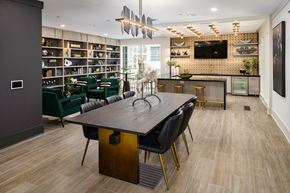 Atlanta apartment for rent - a dining room with a table and chairs and a cat in the center of it