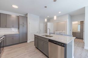 Rochester apartment for rent - A modern kitchen with a stainless steel dishwasher and a granite countertop.