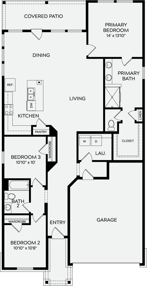 Floor plan for 3 beds, 2 baths, 1588 sqft