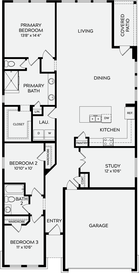 Floor plan for 3 beds, 2 baths, 1824 sqft
