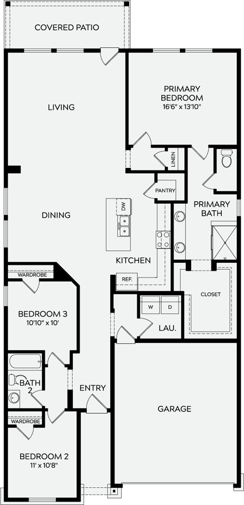 Floor plan for 3 beds, 2 baths, 1739 sqft