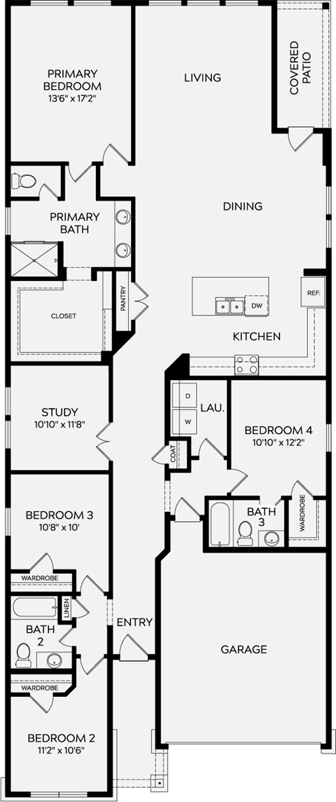 Floor plan for 4 beds, 3 baths, 2219 sqft