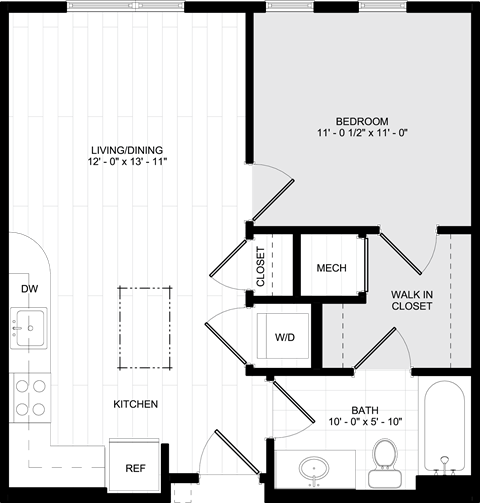 Floor plan for studio, 1 bath, 559 sqft