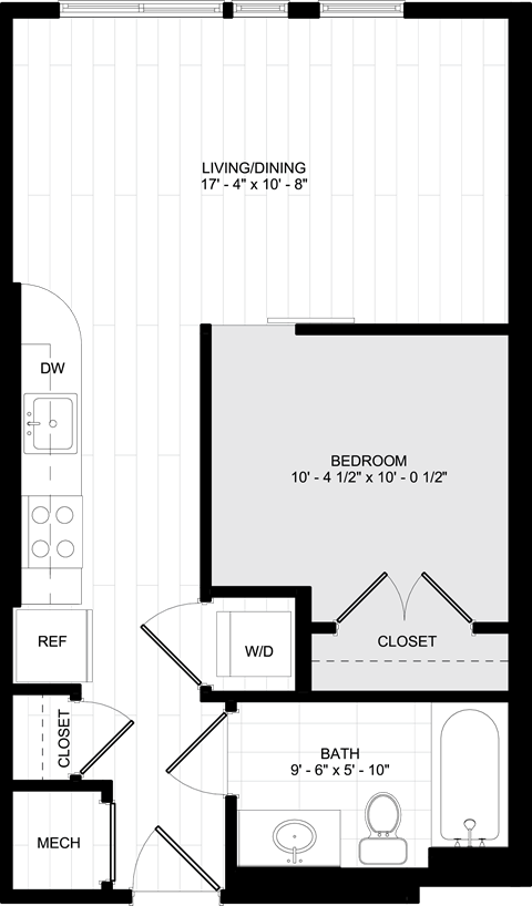 Floor plan for studio, 1 bath, 517 sqft