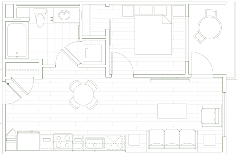 Floor plan for 1 bed, 1 bath, 575 sqft