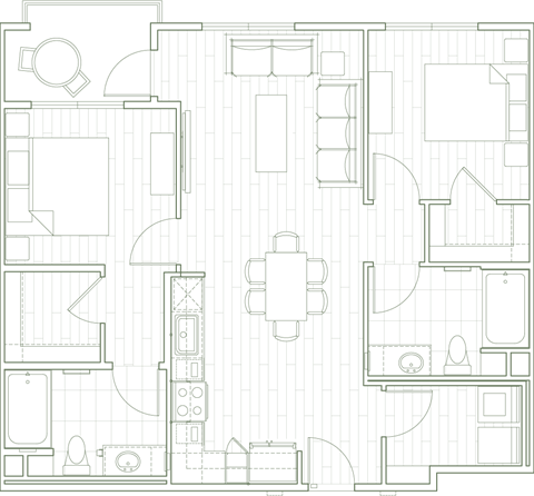 Floor plan for 2 beds, 2 baths, 992 sqft