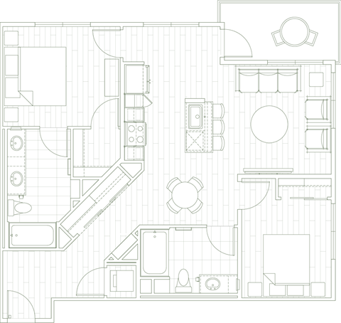 Floor plan for 2 beds, 2 baths, 1052 sqft