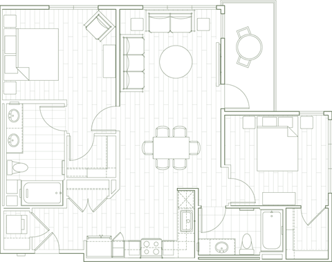 Floor plan for 2 beds, 2 baths, 1091 sqft
